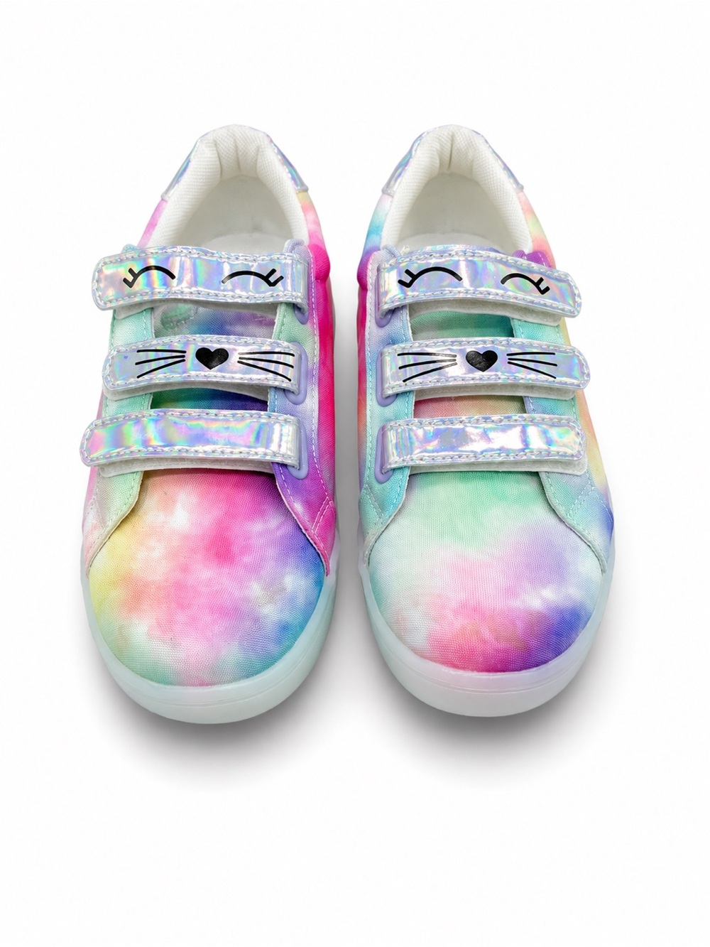 fabkids Rainbow Tie-Dye Light-Up Sneakers with Cat Face Straps